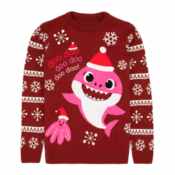 Baby Shark Mommy Christmas Jumper Womens Red Knitted Xmas Sweater - 2XL