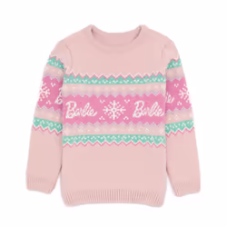 Barbie Girls Christmas Jumper Kids Dolls Logo Pink Knitted Xmas Sweater - 7-8 Years
