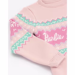 Barbie Girls Christmas Jumper Kids Dolls Logo Pink Knitted Xmas Sweater - 7-8 Years