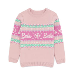 Barbie Girls Christmas Jumper Kids Dolls Logo Pink Knitted Xmas Sweater - 9-10 Years