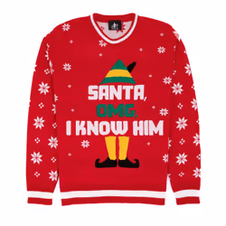 Elf Movie Christmas Jumper Adults Santa Festive Red Knitted Sweater - M