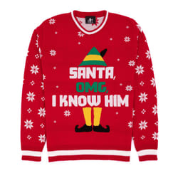 Elf Movie Christmas Jumper Adults Santa Festive Red Knitted Sweater - M