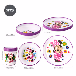 Minnie Mouse 3pcs Bicolor Set Plate, Bowl & Tumbler, BPA Free