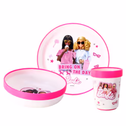 Barbie 3pcs Bicolor Set Plate, Bowl & Tumbler, BPA Free