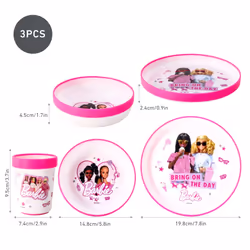 Barbie 3pcs Bicolor Set Plate, Bowl & Tumbler, BPA Free