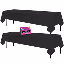 2pk Long Black Table Cloth Party | 274 x 137cm Plastic Table Cover