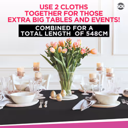2pk Long Black Table Cloth Party | 274 x 137cm Plastic Table Cover