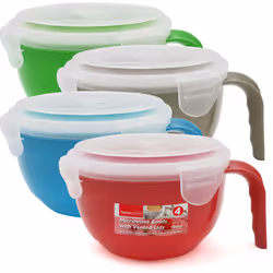 4pk Microwave Soup Bowl With Lid & Handle 900ml | Porridge Noodle Cup
