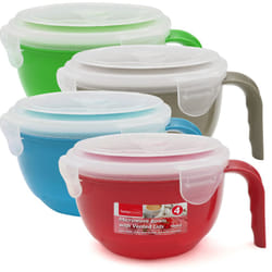 4pk Microwave Soup Bowl With Lid & Handle 900ml | Porridge Noodle Cup