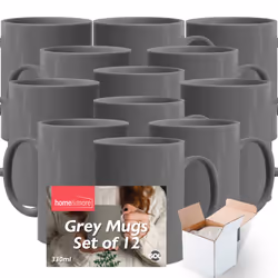 12-36 GREY Mugs 330ml L Ceramic Coffee Tea + Boxes - 12 MUGS