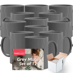 12-36 GREY Mugs 330ml L Ceramic Coffee Tea + Boxes - 12 MUGS