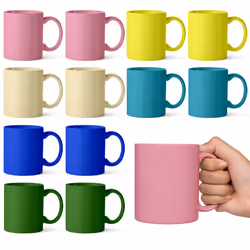 6 Colours Assorted Mugs 330ml 12PK for Coffee, Tea, Hot Choco Mug sets