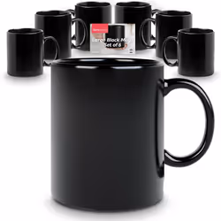 Large Black Mugs Sets of 6 | 570ml | Pint Mugs for Hot Drinks Ceramic Coffee Cup | Big Mugs with Handle | Black Coffee Mugs S ...