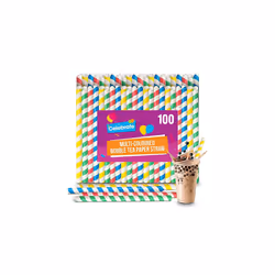 100pk Colourful Bubble Tea Straws 21cm | Large & Thick Paper Straws Drinking Paper That Won't Go Soggy | Large Boba Straws, B ...