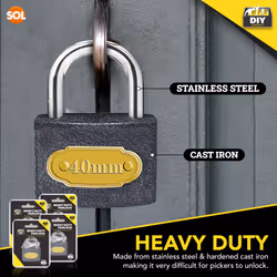 [4 Sets] Cast Iron Heavy Duty Padlock with Keys - 40mm Outdoor Padlocks for Shed, Gate & Fence â Durable Shed Locks for Home Security