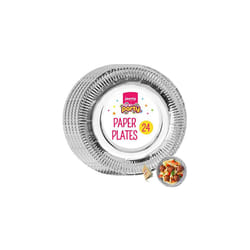 24pk Silver Paper Plates | 9" Silver Party Plates for All Occasions | Silver Plate for Christmas, Birthdays, Wedding Celebration | Silver Disposable