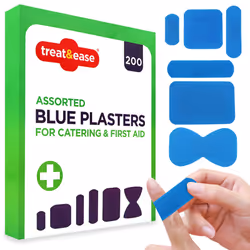 200pk Assorted Blue Plasters Waterproof Catering | First Aid Plasters