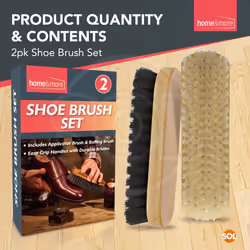 2pk Shoe Brush Set | Traditional Shoe Polish Brushes Ideal for Leather Shoes, Boots Suede | Wooden Handle Shoe Cleaning Brush | Boot Brush | Shoe