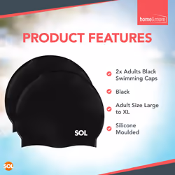2pk Adults Swimming Cap | Size XL to Large Swimming Cap | Black Silicone Waterproof Swimming Cap Men & Swimming Cap Women | Swim Cap | Swim Hat Women