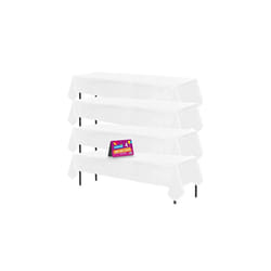 4pk Long White Table Cloth Party | 274 x 137cm | Plastic Table Cover Party Table Cloth Disposable Tablecloths for Parties | Plastic Tablecloth | White