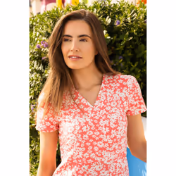 Lena Womens Dress - UK 14, Coral Daisy