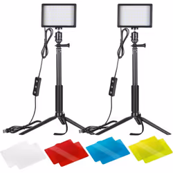 NEEWER 2 Pack Tabletop Dimmable 5600K USB LED Video Lighting with Color Filters and Tripod Stand