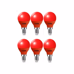 ExtraStar 4W LED Golf Ball Modern Coloured Light Bulb E14 (Pack of 6) - Red