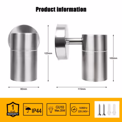 ExtraStar Outdoor Down Wall Light Stainless Steel IP44-GU10 6W bulb included