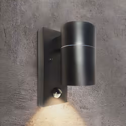 ExtraStar Outdoor Down Wall Light with Motion Sensor Black IP44 (GU10 6W bulb included)