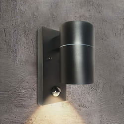 ExtraStar Outdoor Down Wall Light with Motion Sensor Black IP44 (GU10 6W bulb included)