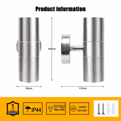 ExtraStar Outdoor Up and Down Double Wall Light Stainless Steel IP44 (2 x GU10 6W bulbs included)