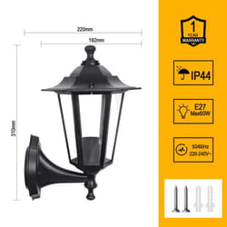 Extrastar Outdoor Wall Lantern Garden light Black IP44 (6W filament candle bulb included)