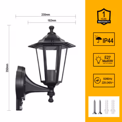 Extrastar Outdoor Wall Lantern Garden light with Motion Sensor Black IP44 (6W filament candle bulb included)