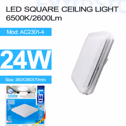 24W LED Square Ceiling Light 6500K, 2600 Lumen