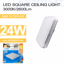 24W LED Square Ceiling Light 3000K, 2600 Lumen