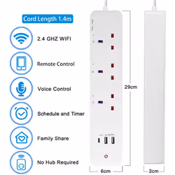 Smart WiFi Extension Lead 3 Outlets Surge Protected 1.4M, Wi-Fi Extension Lead with 3 USB Ports (2 USB A+1 USB C)