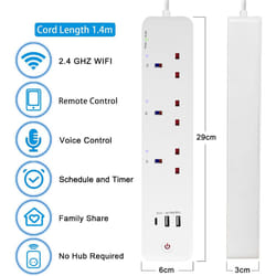 Smart WiFi Extension Lead 3 Outlets Surge Protected 1.4M, Wi-Fi Extension Lead with 3 USB Ports (2 USB A+1 USB C)