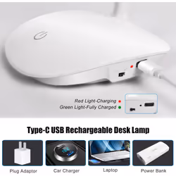 3W LED Desk Lamp, USB Rechargeable Reading Light with Touch Control, 24 LEDs Dimmable Bedside Lamp 3 Colour Temperature