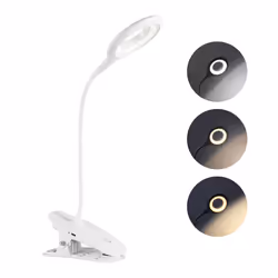 3W Clip-On Reading Light, Powered by USB with Touch Control, Dimmable brightness lamp 3 Colour Temperature
