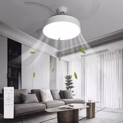 2 in 1 Retractable Blade Fan & Ceiling Light, Ultra-Quiet, Remote-Controlled, 3 Colour - Smooth Edge