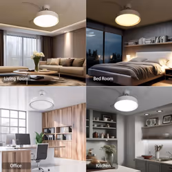 2 in 1 Retractable Blade Fan & Ceiling Light, Ultra-Quiet, Remote-Controlled, 3 Colour - Smooth Edge