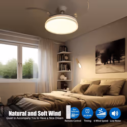 2 in 1 Retractable Blade Fan & Ceiling Light, Ultra-Quiet, Remote-Controlled, 3 Colour - Silver Edge