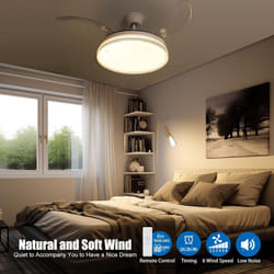 2 in 1 Retractable Blade Fan & Ceiling Light, Ultra-Quiet, Remote-Controlled, 3 Colour - Silver Edge