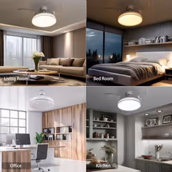 2 in 1 Retractable Blade Fan & Ceiling Light, Ultra-Quiet, Remote-Controlled, 3 Colour - Silver Edge