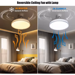2 in 1 Retractable Blade Fan & Ceiling Light, Ultra-Quiet, Remote-Controlled, 3 Colour - Silver Edge
