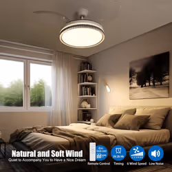 2 in 1 Retractable Blade Fan & Ceiling Light, Ultra-Quiet, Remote-Controlled, 3 Colour - Wavy Edge
