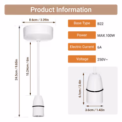 B22 Ceiling Pendant Light Fitting - 6 Inch