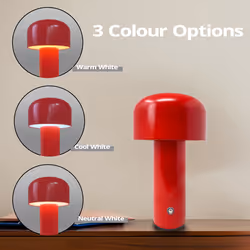 LED Desk Lamp Rechargeable, Mushroom Shape, 3 Colour Change Dimmable, Red