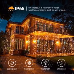 2x3m IP65 Waterproof LED Icicle Curtain Lights, warm white, for Outdoor Weddings & Events