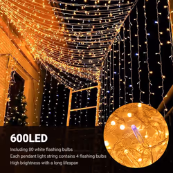2x3m IP65 Waterproof LED Icicle Curtain Lights, warm white, for Outdoor Weddings & Events